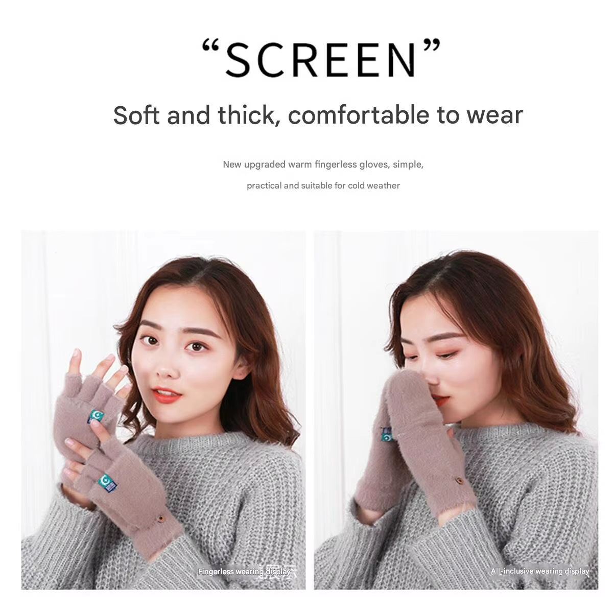 Plush Fingerless Gloves Female Winter Mitten Soft Warm Student Women Flip Gloves Outdoor Write Gloves Thickened Cold Protection