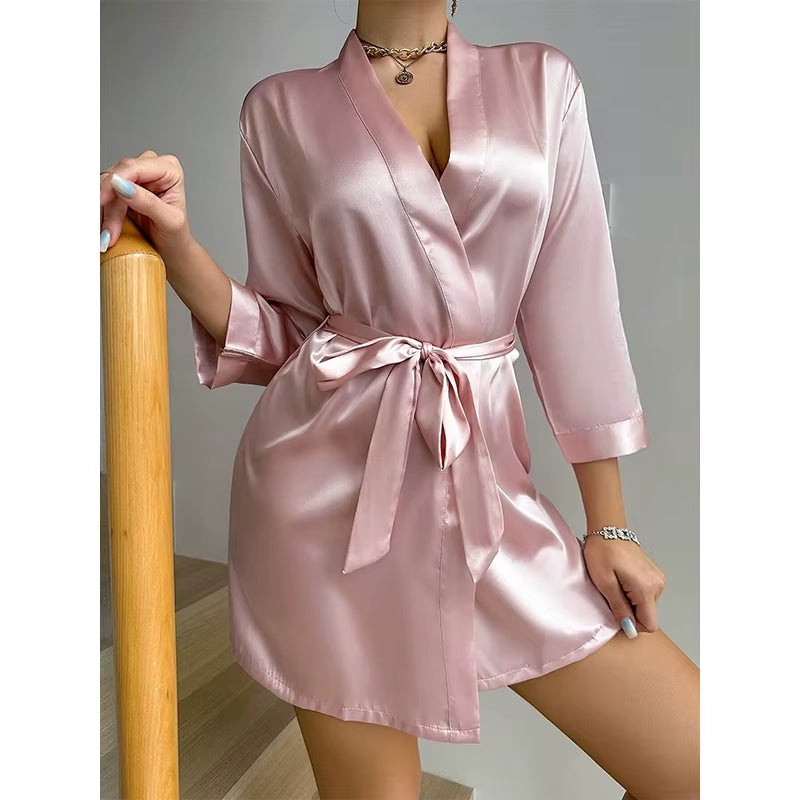 Kimono Robe Bathrobe Robes Luxurious Soft Satin Bridesmaid Robe for Women Comfortable Spa Robe with Belt Women'S Sleepwear