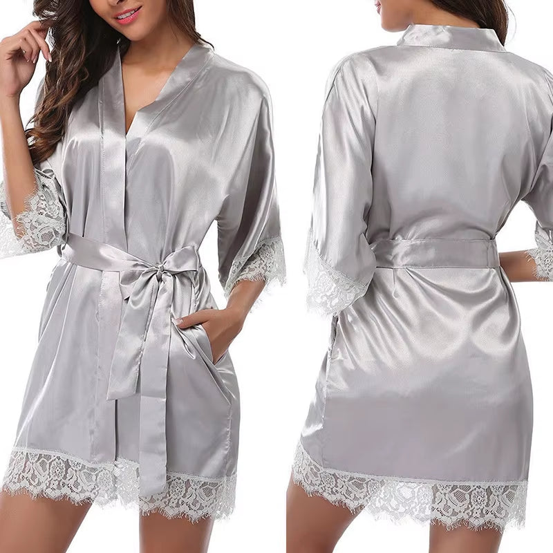 1Pack Set Women'S Pajamas Glossy Robe plus Size Pajamas Fashionable and Trendy Home Sleepwear Erotic Ice Silk Sleepwear