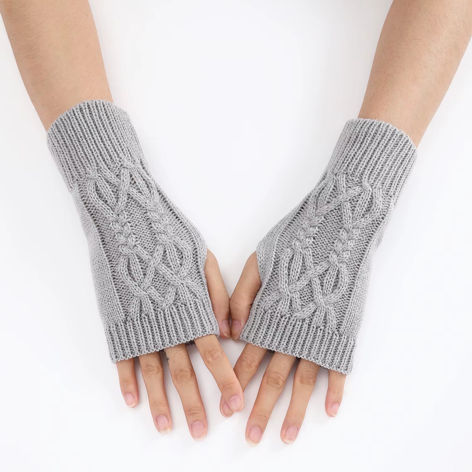 Autumn Winter Knitted Fried Dough Twists Warm Gloves for Women Solid Color Soft Skin Thickened Half Finger Gloves Wrist Washable