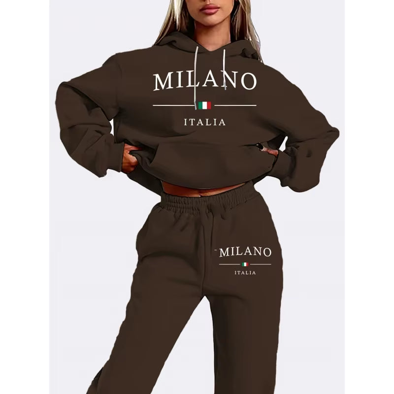 Women'S Y2K Jogging Two-Piece Hooded Set Tracksuit Fall Winter Comfortable Pantsuit Long-Sleeved Hoodie & Trousers Casual Sets