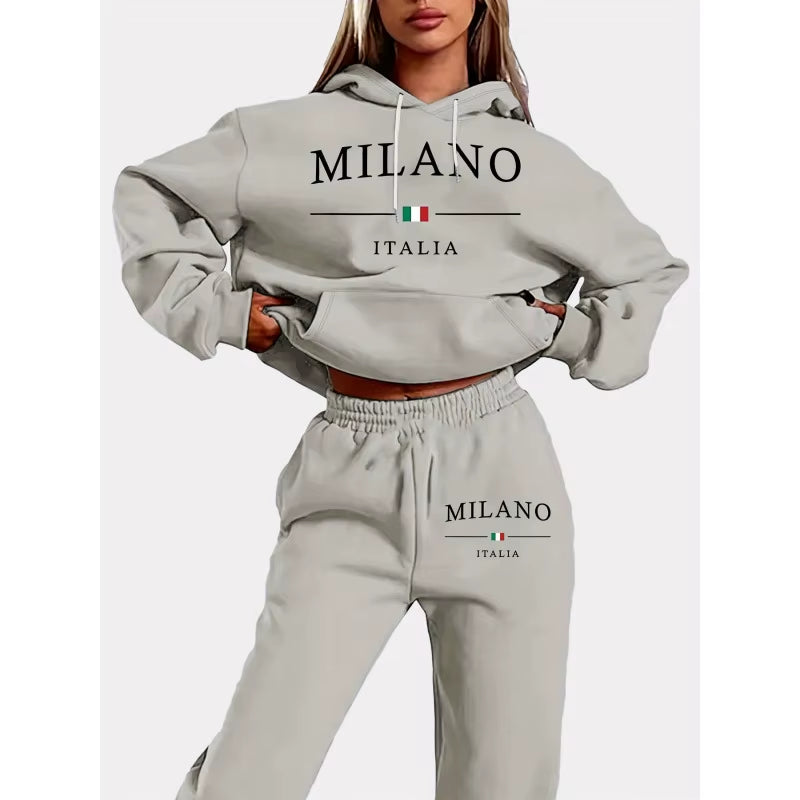 Women'S Y2K Jogging Two-Piece Hooded Set Tracksuit Fall Winter Comfortable Pantsuit Long-Sleeved Hoodie & Trousers Casual Sets