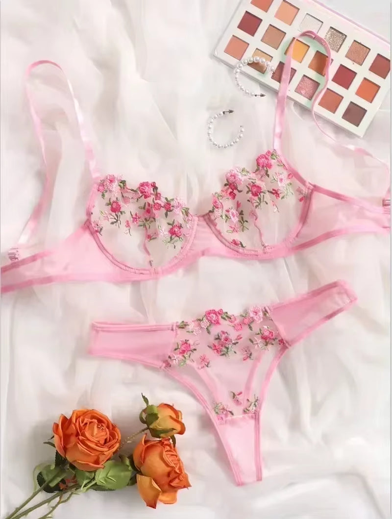 New Sexy Lace Floral Lingerie Set Women'S Underwear Transparent Bra Party Sets Lace Lingerie Bra Set Underwear Set S-XL Size