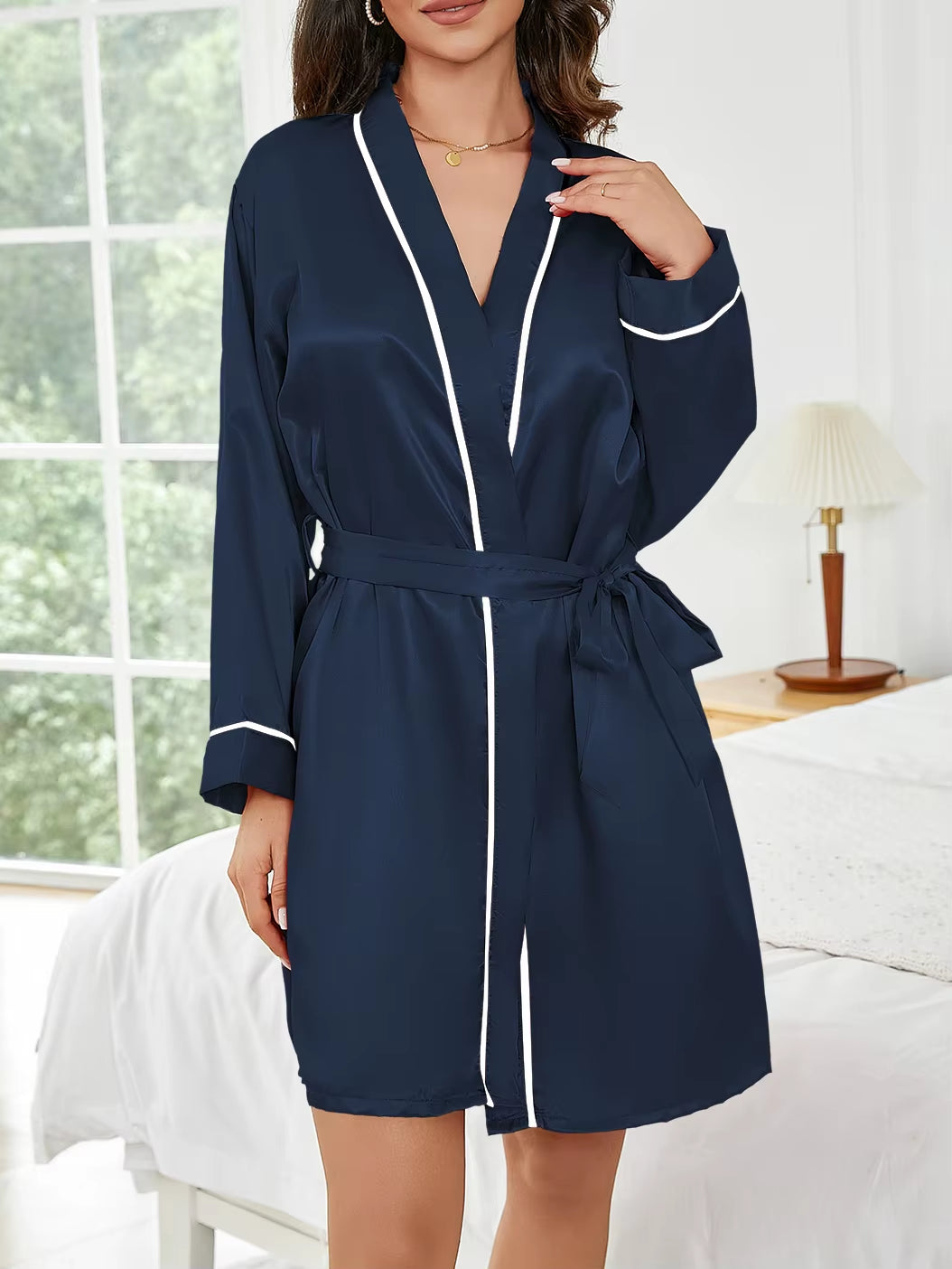 Pure Color Short Robe Women Summer Thin Home Sleepwear Casual Bathrobe Fashion Versatile