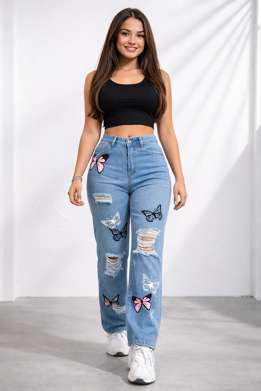 Adora Milano Fashion Denim Straight High Waist