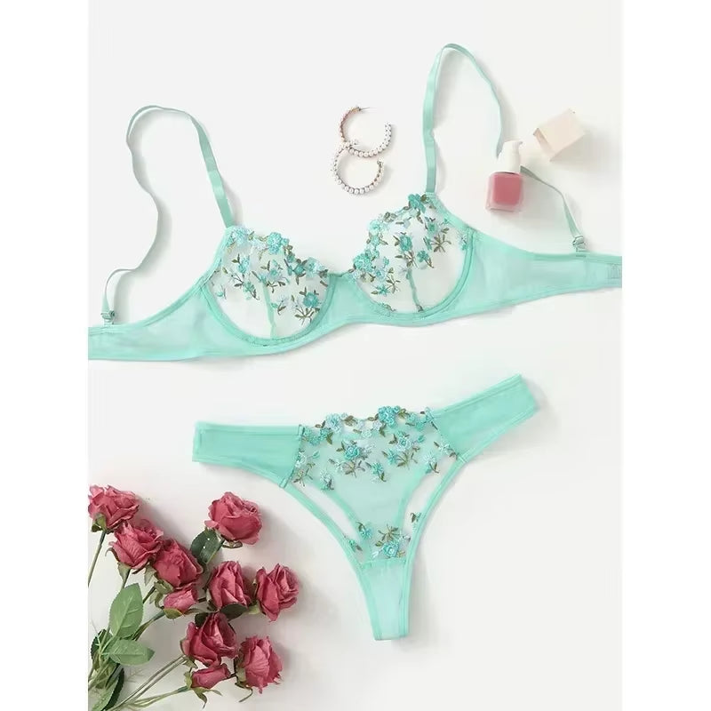 New Sexy Lace Floral Lingerie Set Women'S Underwear Transparent Bra Party Sets Lace Lingerie Bra Set Underwear Set S-XL Size