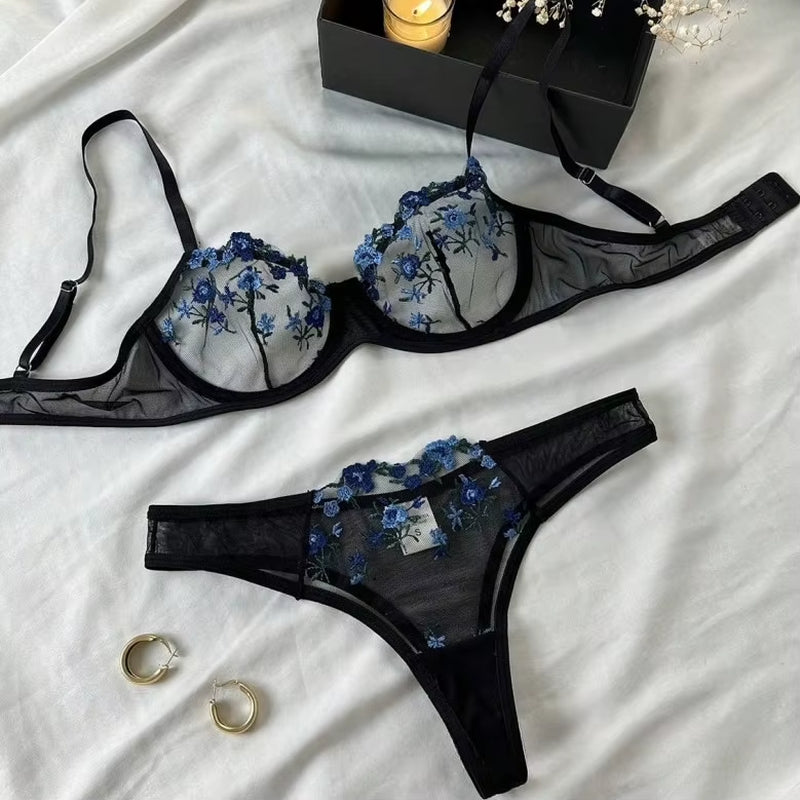 New Sexy Lace Floral Lingerie Set Women'S Underwear Transparent Bra Party Sets Lace Lingerie Bra Set Underwear Set S-XL Size