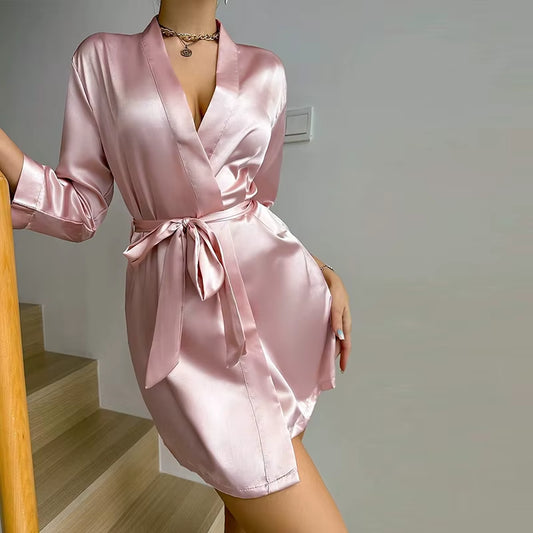 Kimono Robe Bathrobe Robes Luxurious Soft Satin Bridesmaid Robe for Women Comfortable Spa Robe with Belt Women'S Sleepwear