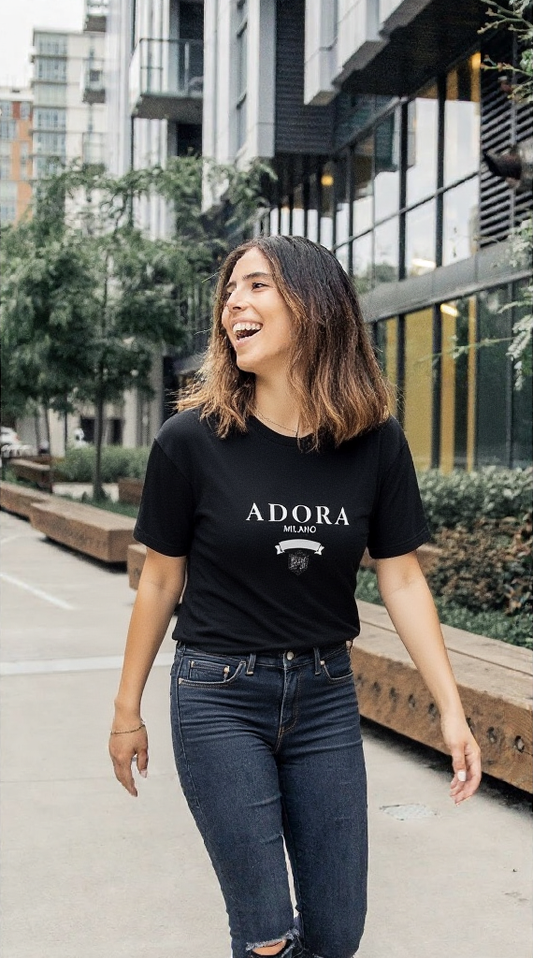 Adora Milano T-shirt con stampa fronte e retro in cotone