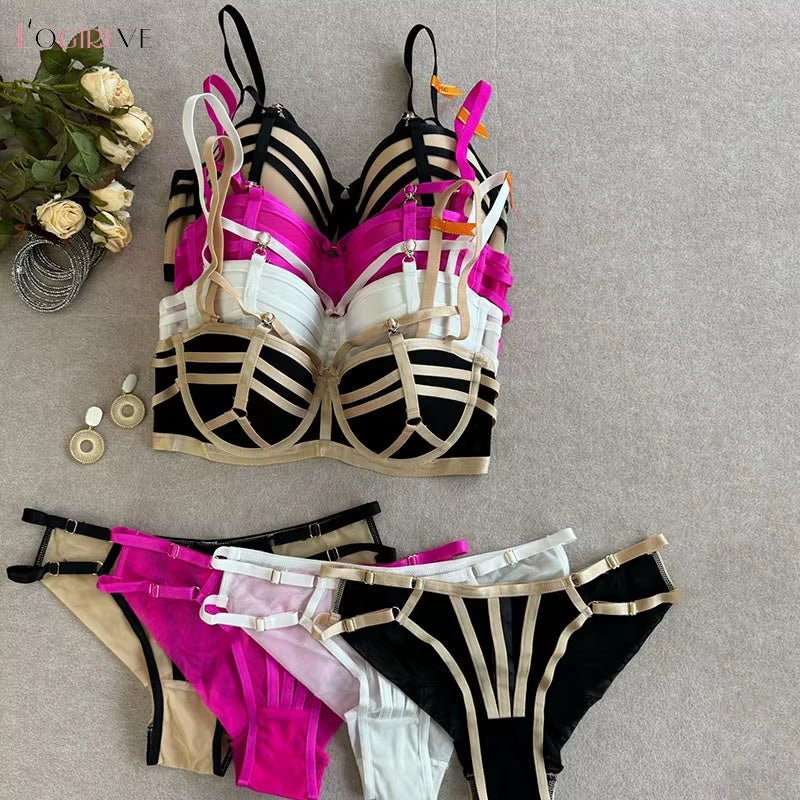 Women'S Strappy Push-Up Bra Set High Quality Lingerie with Plunging Neckline for Enhanced Bust Arrival Underwear Set