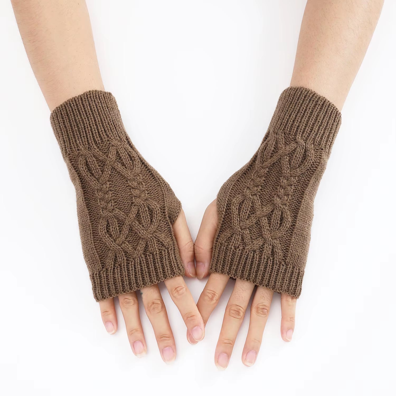 Autumn Winter Knitted Fried Dough Twists Warm Gloves for Women Solid Color Soft Skin Thickened Half Finger Gloves Wrist Washable