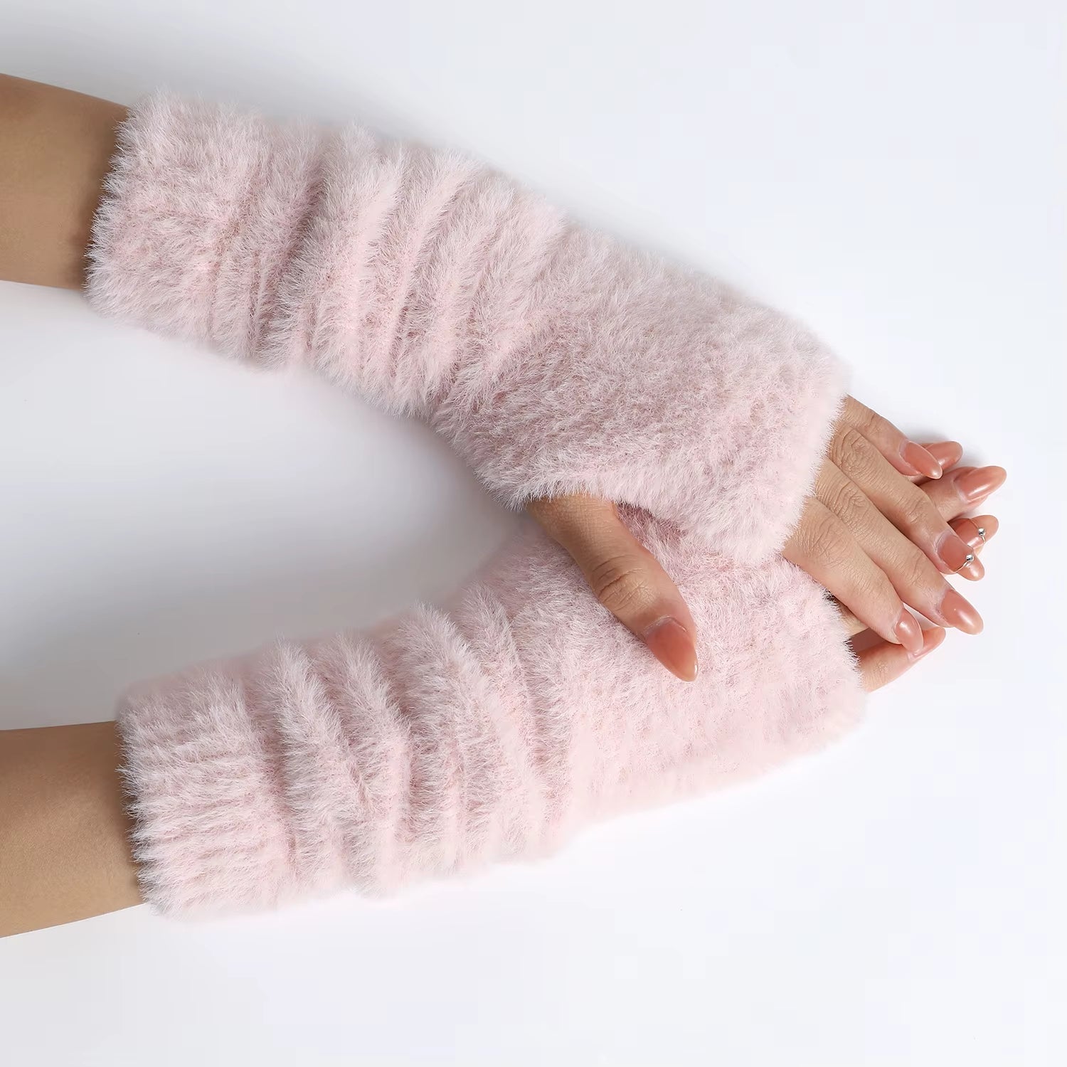 Fall Winter Women Arm Warmers Mink-Like Velvet Fingerless Gloves Y2K Wrist Warmers