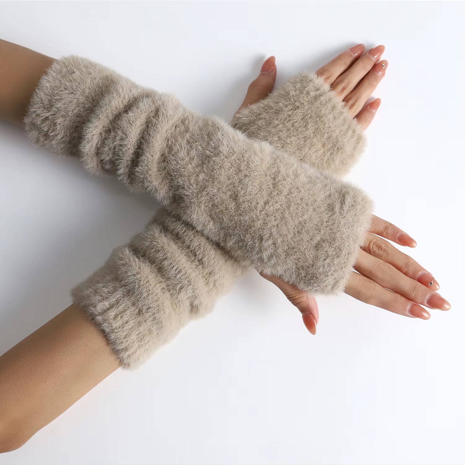 Fall Winter Women Arm Warmers Mink-Like Velvet Fingerless Gloves Y2K Wrist Warmers