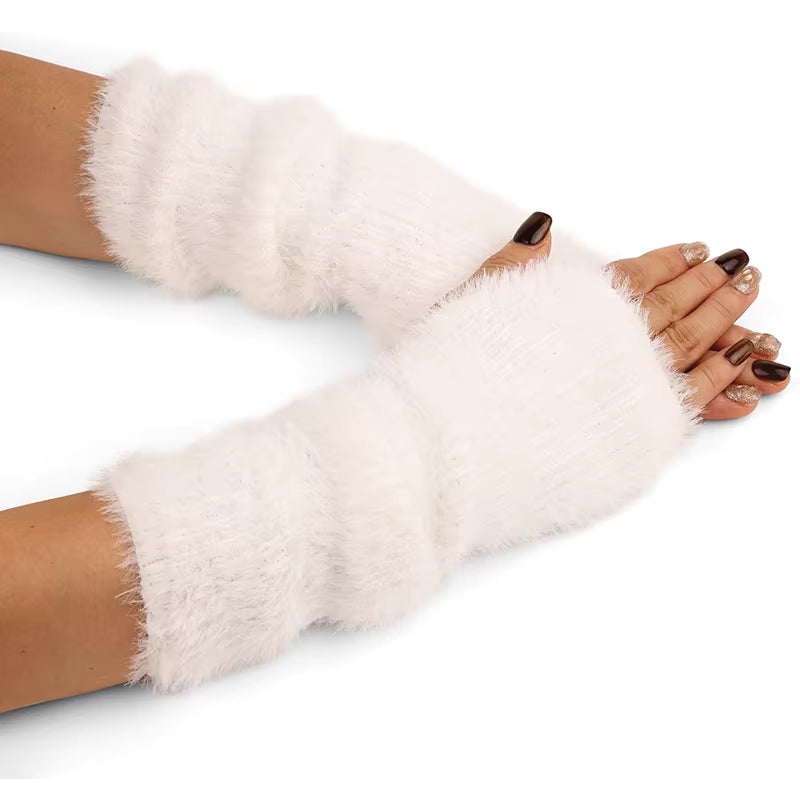 Fall Winter Women Arm Warmers Mink-Like Velvet Fingerless Gloves Y2K Wrist Warmers