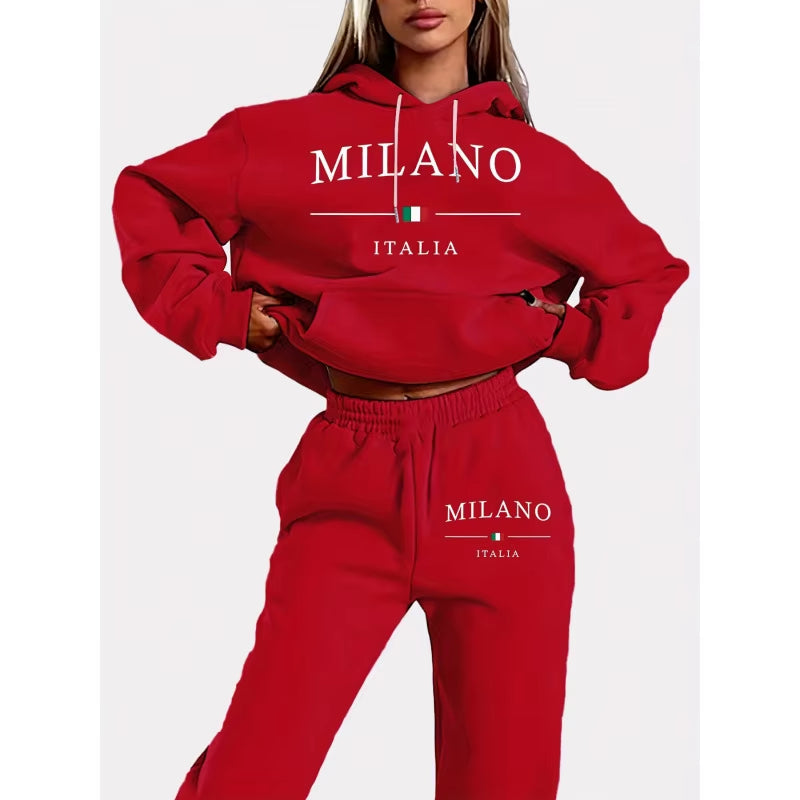 Women'S Y2K Jogging Two-Piece Hooded Set Tracksuit Fall Winter Comfortable Pantsuit Long-Sleeved Hoodie & Trousers Casual Sets