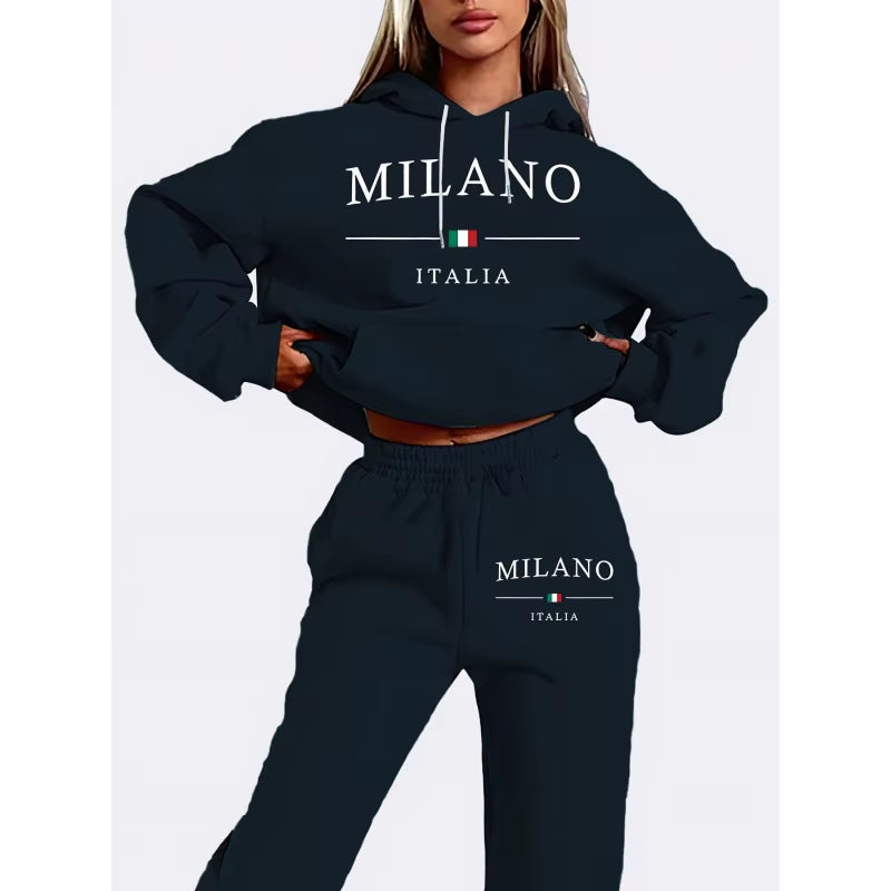 Women'S Y2K Jogging Two-Piece Hooded Set Tracksuit Fall Winter Comfortable Pantsuit Long-Sleeved Hoodie & Trousers Casual Sets