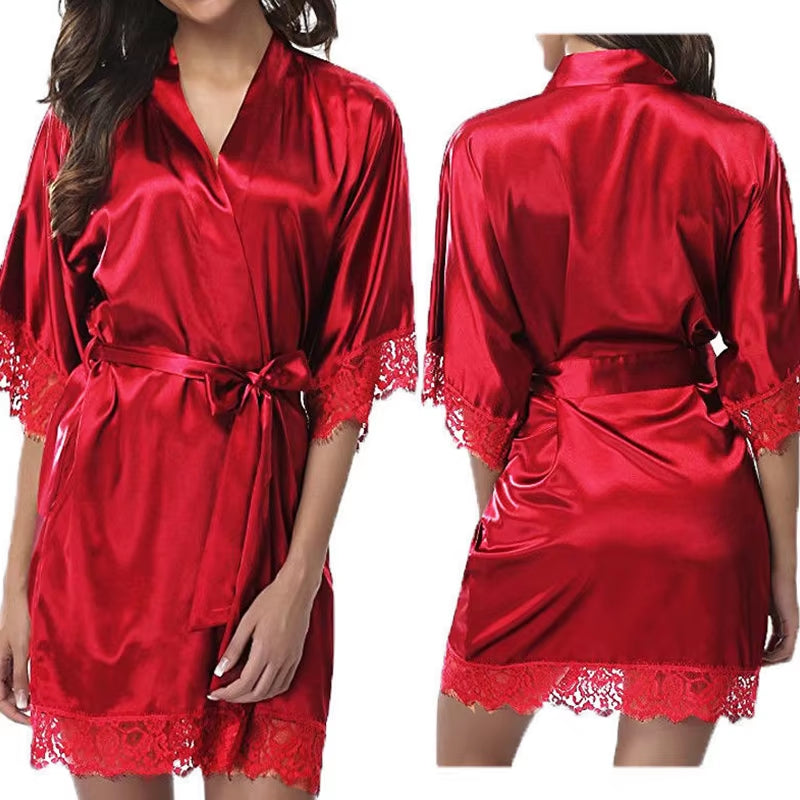 1Pack Set Women'S Pajamas Glossy Robe plus Size Pajamas Fashionable and Trendy Home Sleepwear Erotic Ice Silk Sleepwear