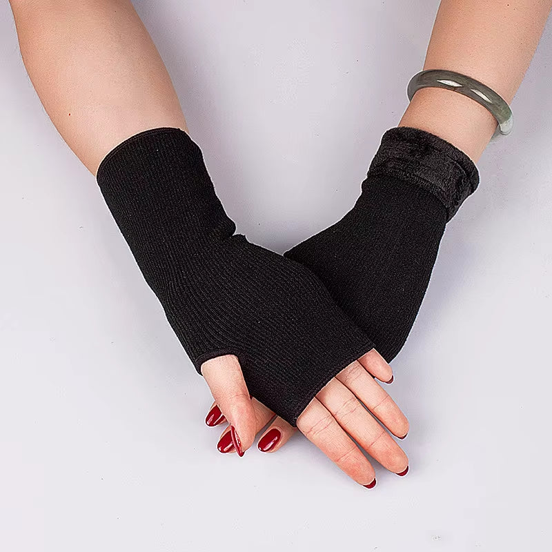 Woman'S inside Plush Thick Warm Half Finger Gloves Winter Knit Spider Rhinestone Fingerless Touch Screen Driving Mittens S88