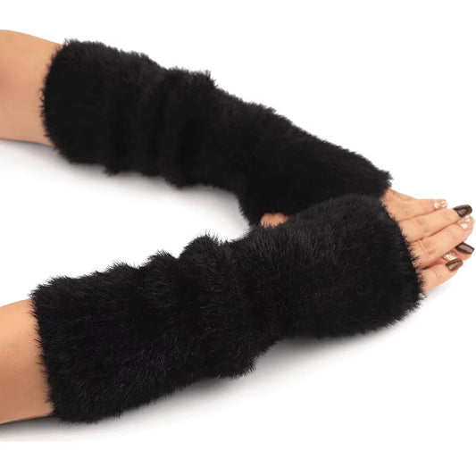 Fall Winter Women Arm Warmers Mink-Like Velvet Fingerless Gloves Y2K Wrist Warmers