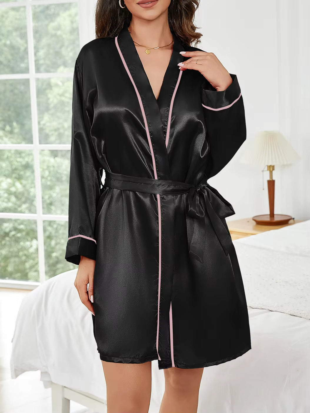 Pure Color Short Robe Women Summer Thin Home Sleepwear Casual Bathrobe Fashion Versatile