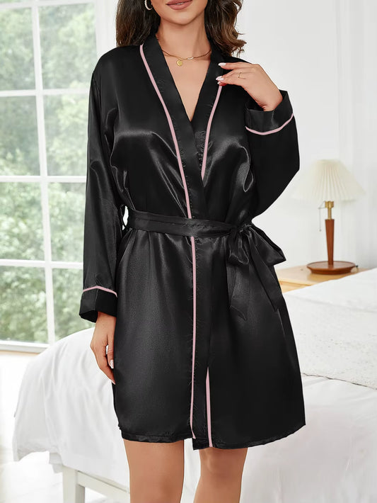 Pure Color Short Robe Women Summer Thin Home Sleepwear Casual Bathrobe Fashion Versatile