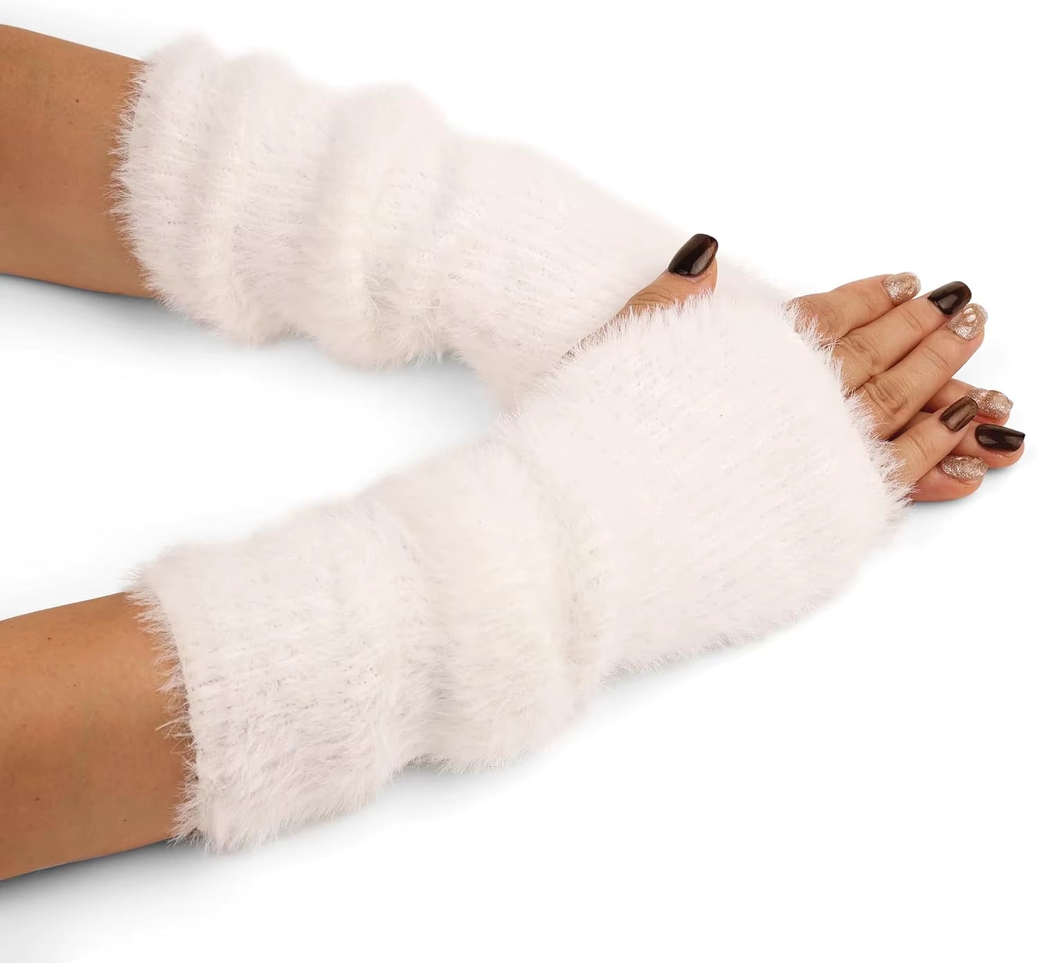 Fall Winter Women Arm Warmers Mink-Like Velvet Fingerless Gloves Y2K Wrist Warmers