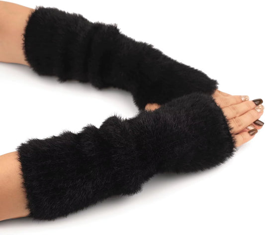 Fall Winter Women Arm Warmers Mink-Like Velvet Fingerless Gloves Y2K Wrist Warmers