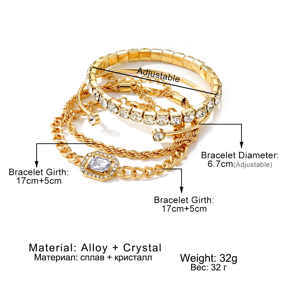 Retro Personalized Twist Bracelet Imitation Gemstone Bracelet 4-pack