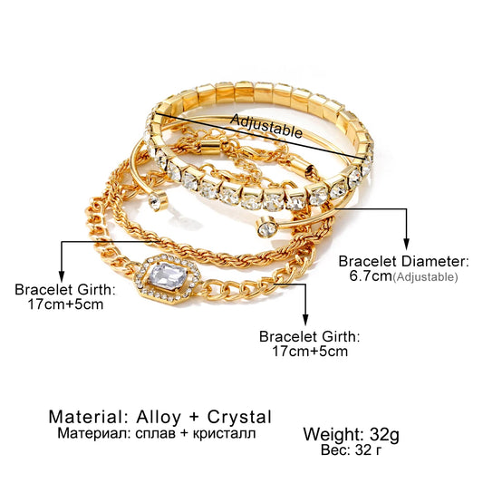 Retro Personalized Twist Bracelet Imitation Gemstone Bracelet 4-pack