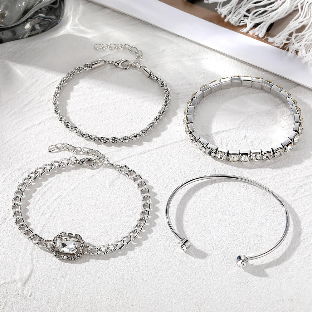 Retro Personalized Twist Bracelet Imitation Gemstone Bracelet 4-pack