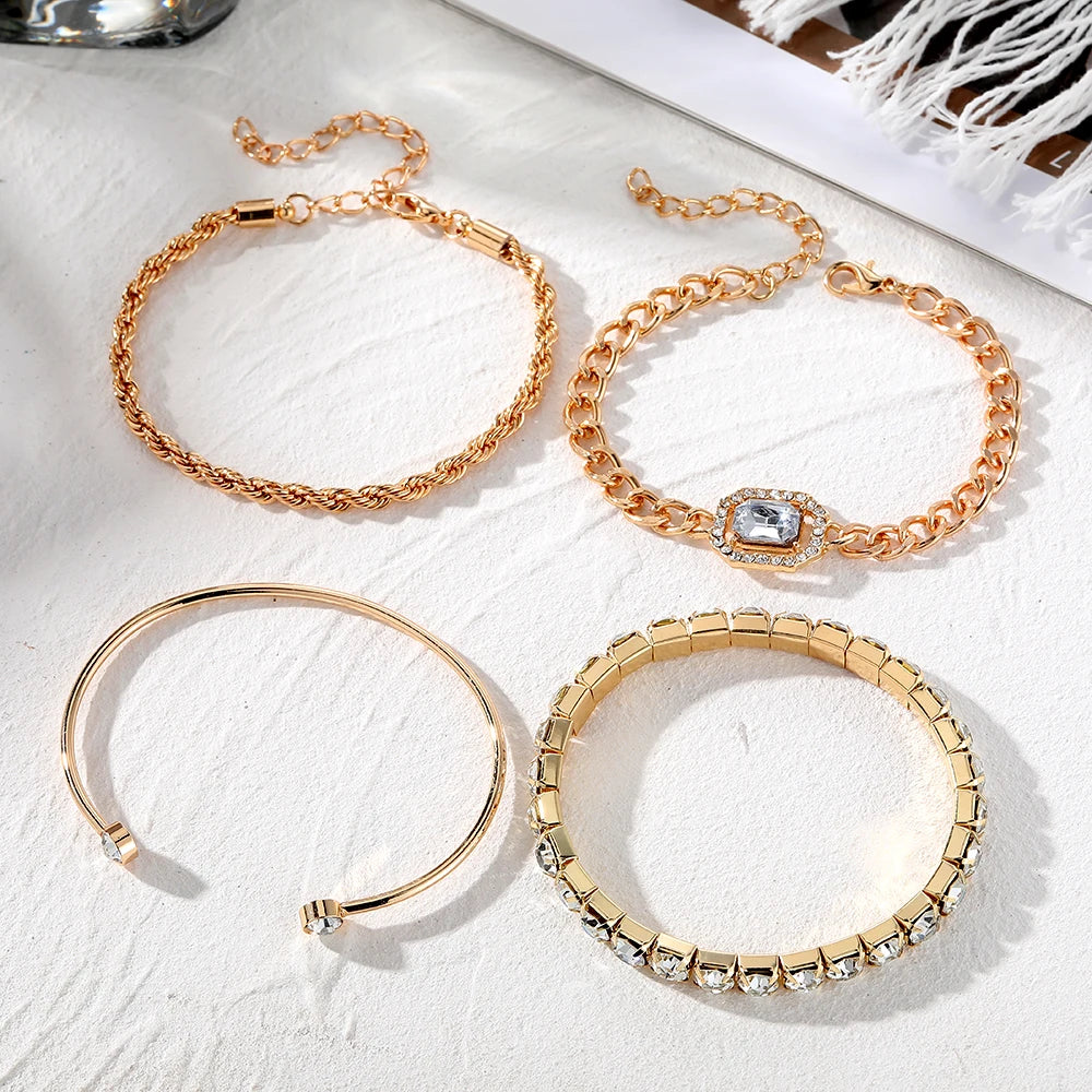 Retro Personalized Twist Bracelet Imitation Gemstone Bracelet 4-pack