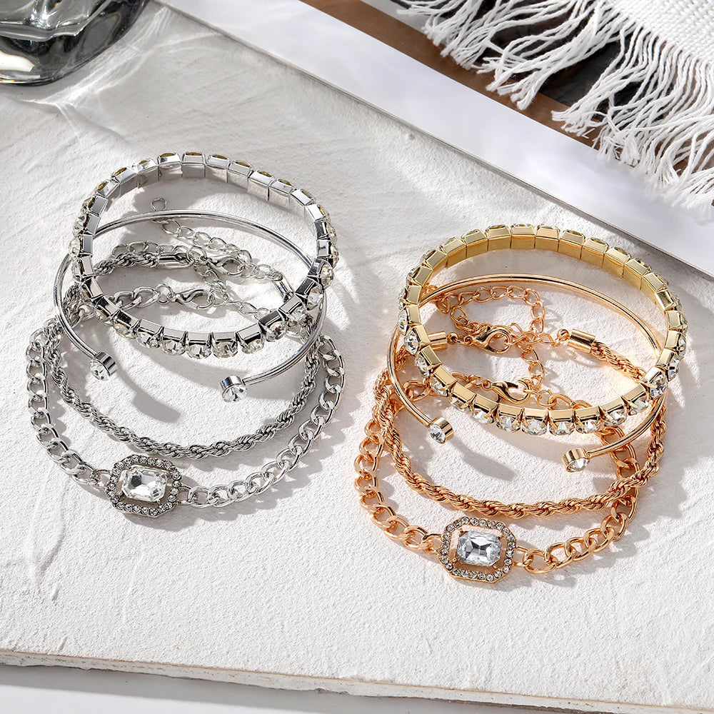 Retro Personalized Twist Bracelet Imitation Gemstone Bracelet 4-pack