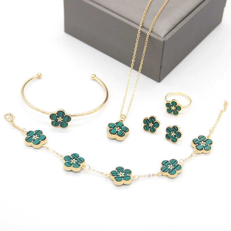 5 Pcs/set Clover Bangles Necklace Earrings Bracelet Ring Jew