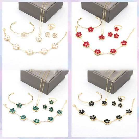 5 Pcs/set Clover Bangles Necklace Earrings Bracelet Ring Jew