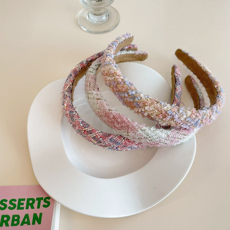 Romantic Pink Headband With Small Fragrant Wind Sweet French Girl Headband Tweed Braided Hairpin Hair Accessories Autumn
