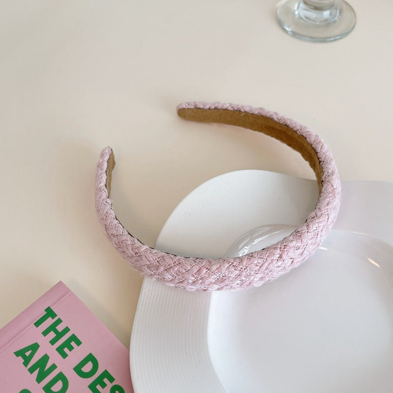 Romantic Pink Headband With Small Fragrant Wind Sweet French Girl Headband Tweed Braided Hairpin Hair Accessories Autumn