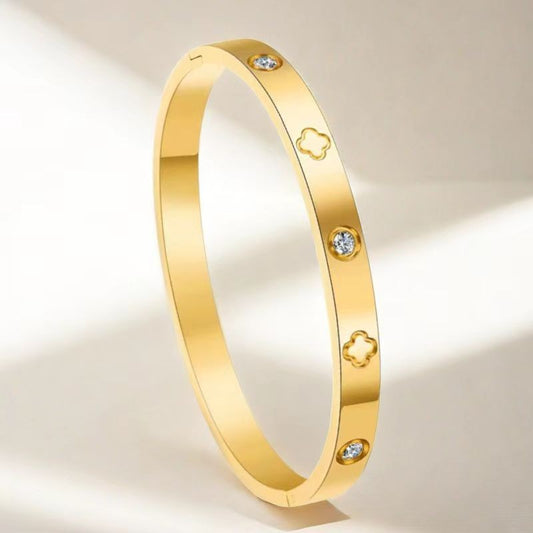 Clover Bracelet Female Titanium Steel European And American Non-fading Stainless Steel Bracelet Diamond-embedded Simple Fashion Temperament Jewelry