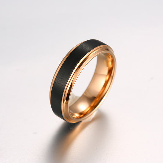 Jewelry Wholesale Europe And The United States Popular Tungsten Steel Ring Double Slot Rose Gold + Inlaid Black Plating Men's Ring