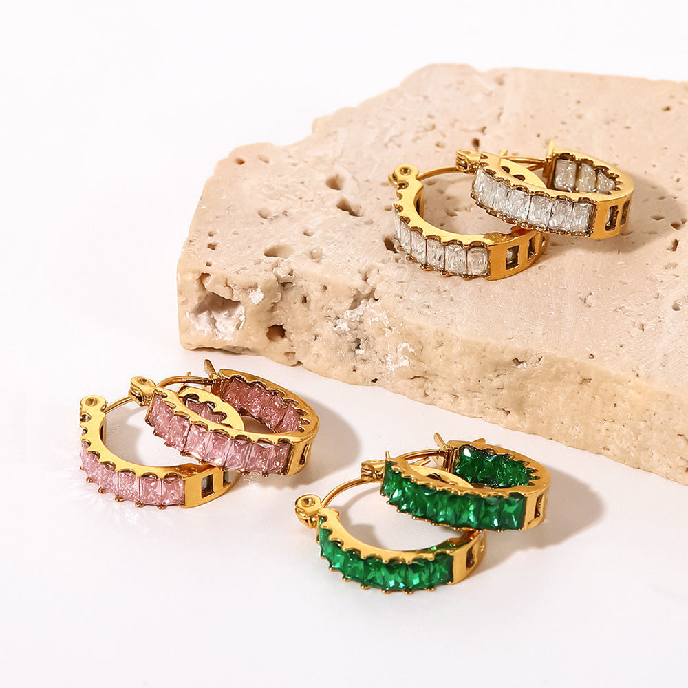Emerald Titanium Steel Earring Earrings Crystal Female European And American Retro High Sense Niche Earrings Earrings