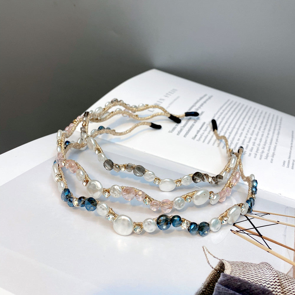 Mori Headband Fairy Temperament Fashion Korean Wave Headband French Retro Pearl Leaf Headdress Press Hair