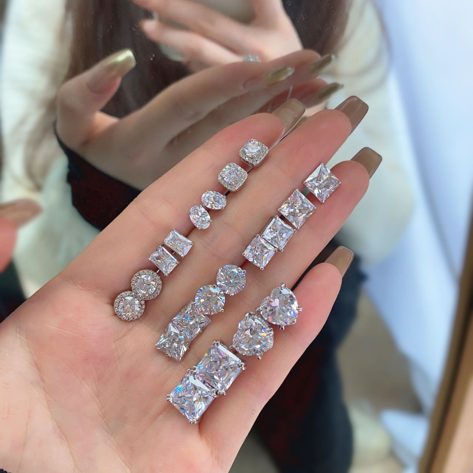S925 Sterling  Zircon Single Diamond Earrings Flashing High-end Light Luxury 8A Ice Flower Cut Female Earrings For Ear Piercing