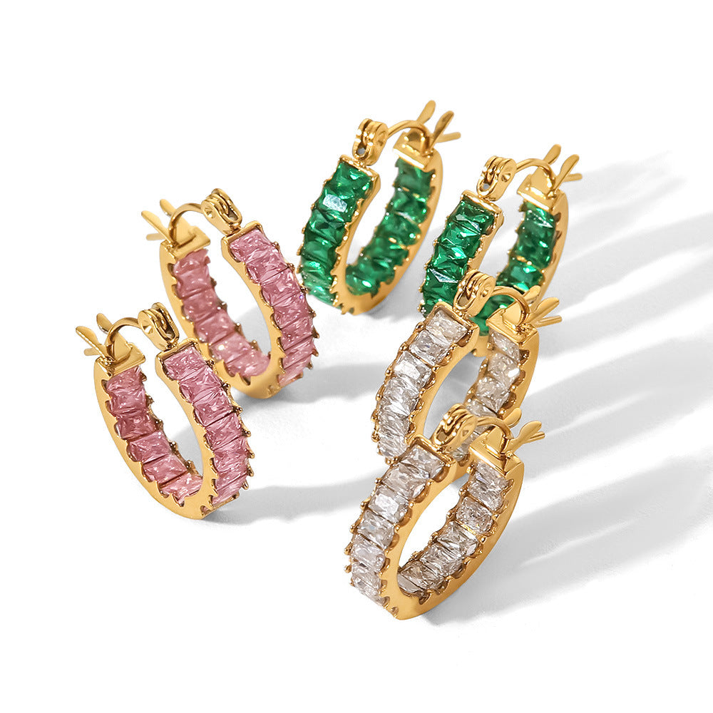Emerald Titanium Steel Earring Earrings Crystal Female European And American Retro High Sense Niche Earrings Earrings