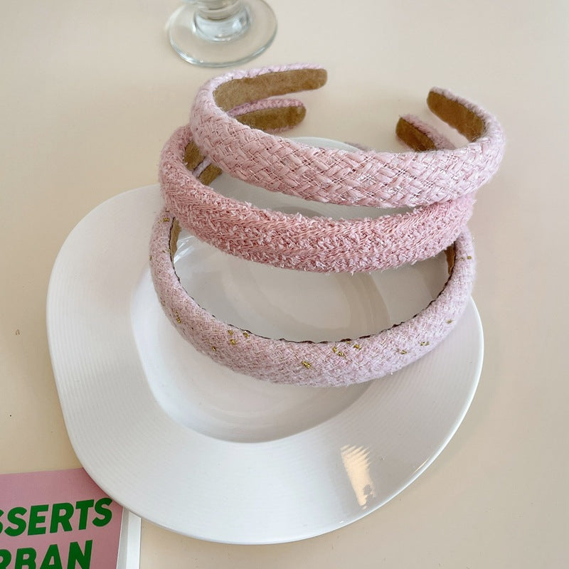 Romantic Pink Headband With Small Fragrant Wind Sweet French Girl Headband Tweed Braided Hairpin Hair Accessories Autumn