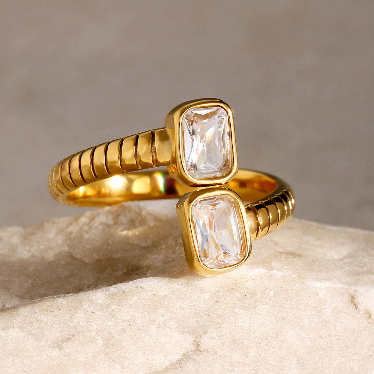 European And American Stainless Steel Zircon Open Ring Foreign Trade Advanced Sense Ring Design Sense Exquisite Light Luxury Jewelry For Women