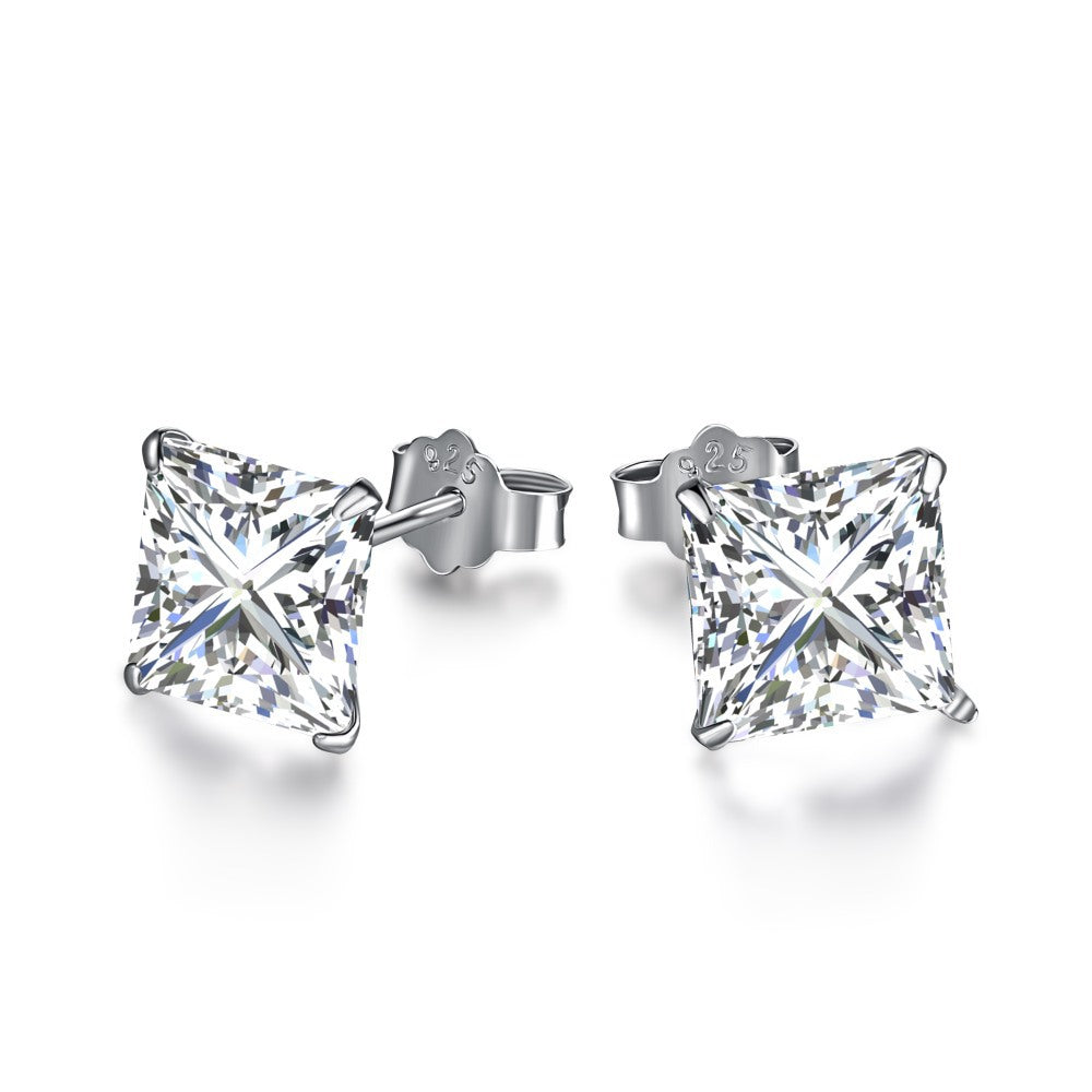 S925 Sterling  Zircon Single Diamond Earrings Flashing High-end Light Luxury 8A Ice Flower Cut Female Earrings For Ear Piercing