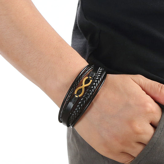Simple Bracelet European And American Titanium Steel Men's 8-character Multi-layer Handmade Leather Men's Magnet Buckle Bracelet