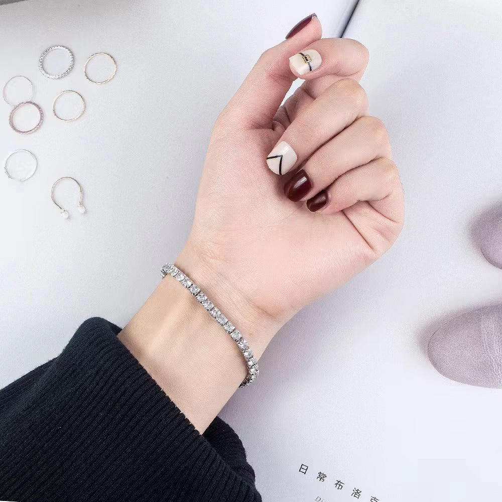 S925 Sterling Silver Full Diamond Bracelet Women's Light Luxury Niche Flash Full Rai Diamond Zircon Girlfriend Birthday Gift