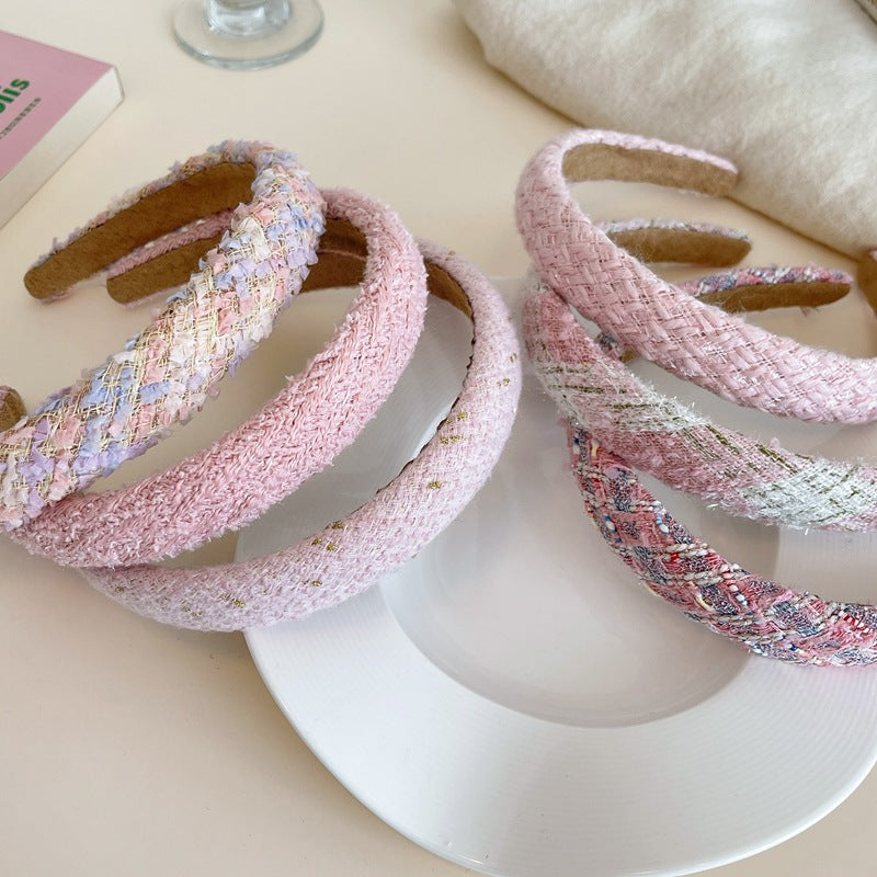 Romantic Pink Headband With Small Fragrant Wind Sweet French Girl Headband Tweed Braided Hairpin Hair Accessories Autumn
