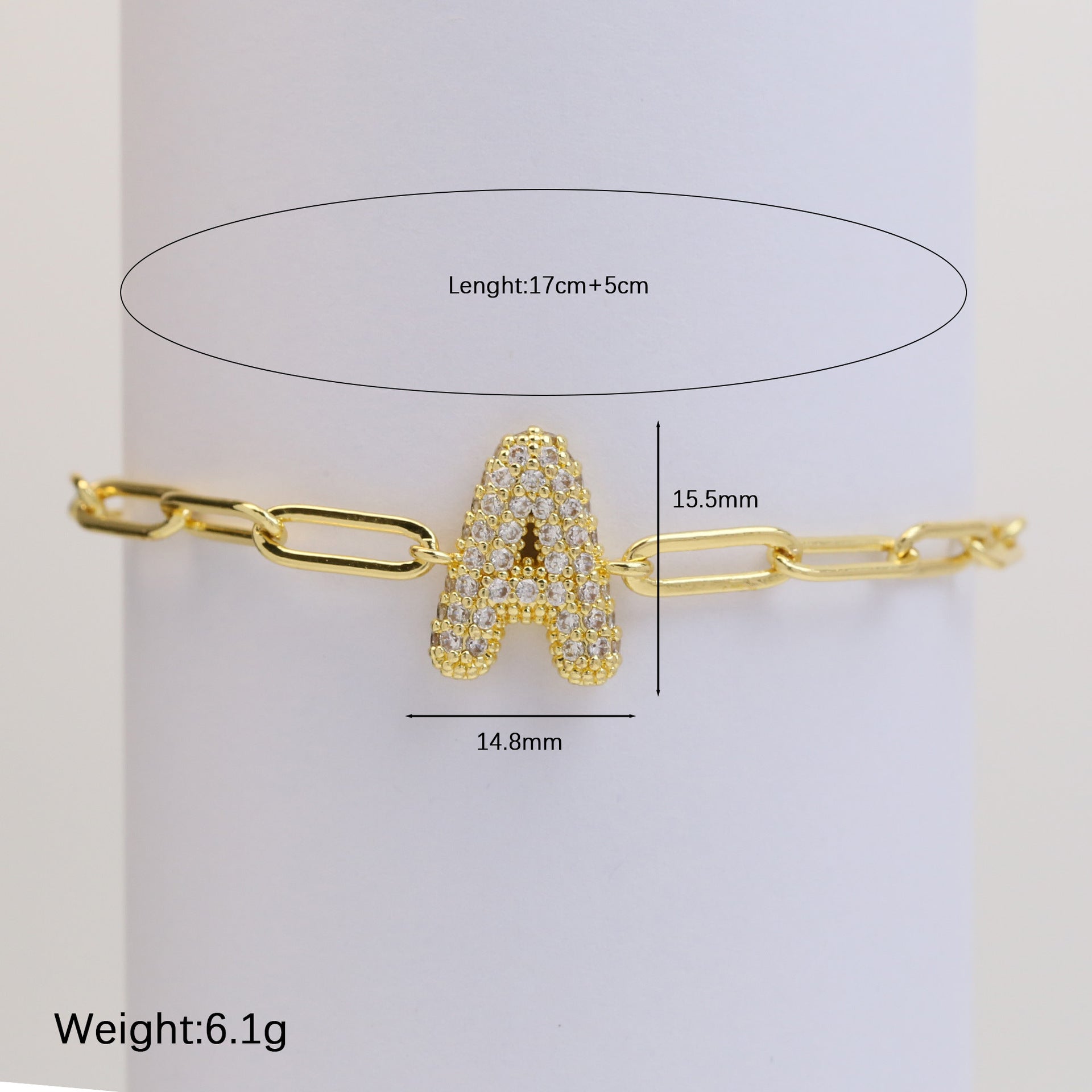 26 English Balloon Bubble Letters Full Of Zirconium Fashion Paper Clip Bracelet Extension Chain