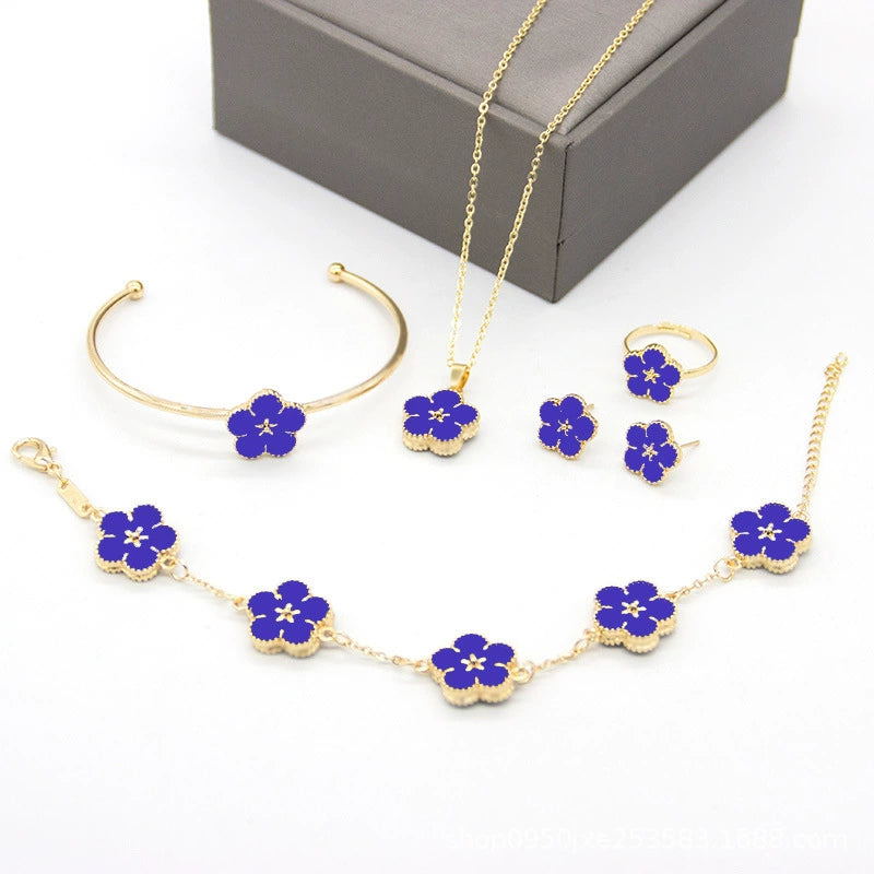 5 Pcs/set Clover Bangles Necklace Earrings Bracelet Ring Jew